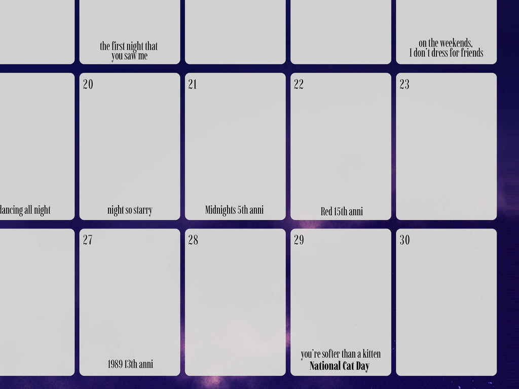 2027 Lyrical wall calendar, close-up of the October days
