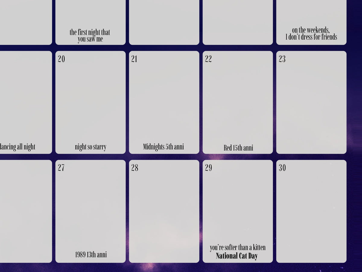 2027 Lyrical wall calendar, close-up of the October days