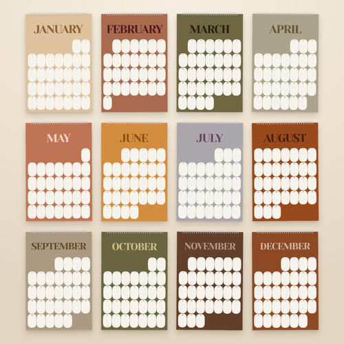 2027 Mid-Century Modern wall calendar, warm earth tones, all twelve months
