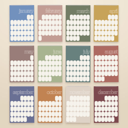 2027 Mid-Century Modern wall calendar, muted retro colours, all twelve months
