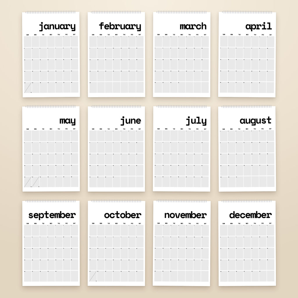 2027 Minimal wall calendar, black and white, all twelve months
