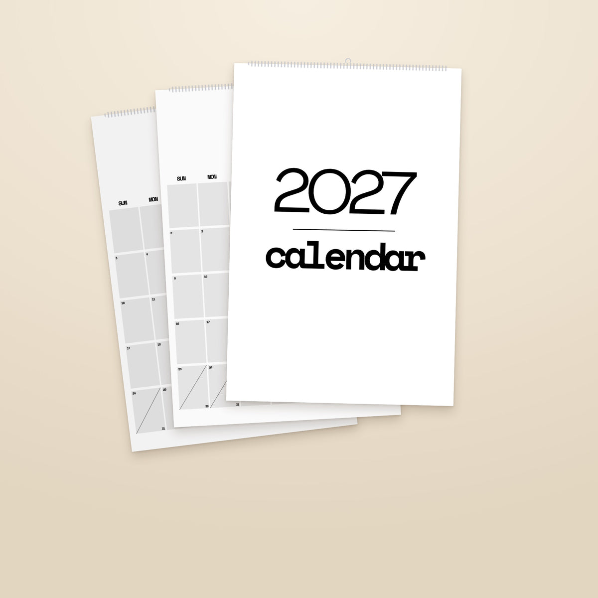 2027 Minimal wall calendar, black and white, cover with month pages behind