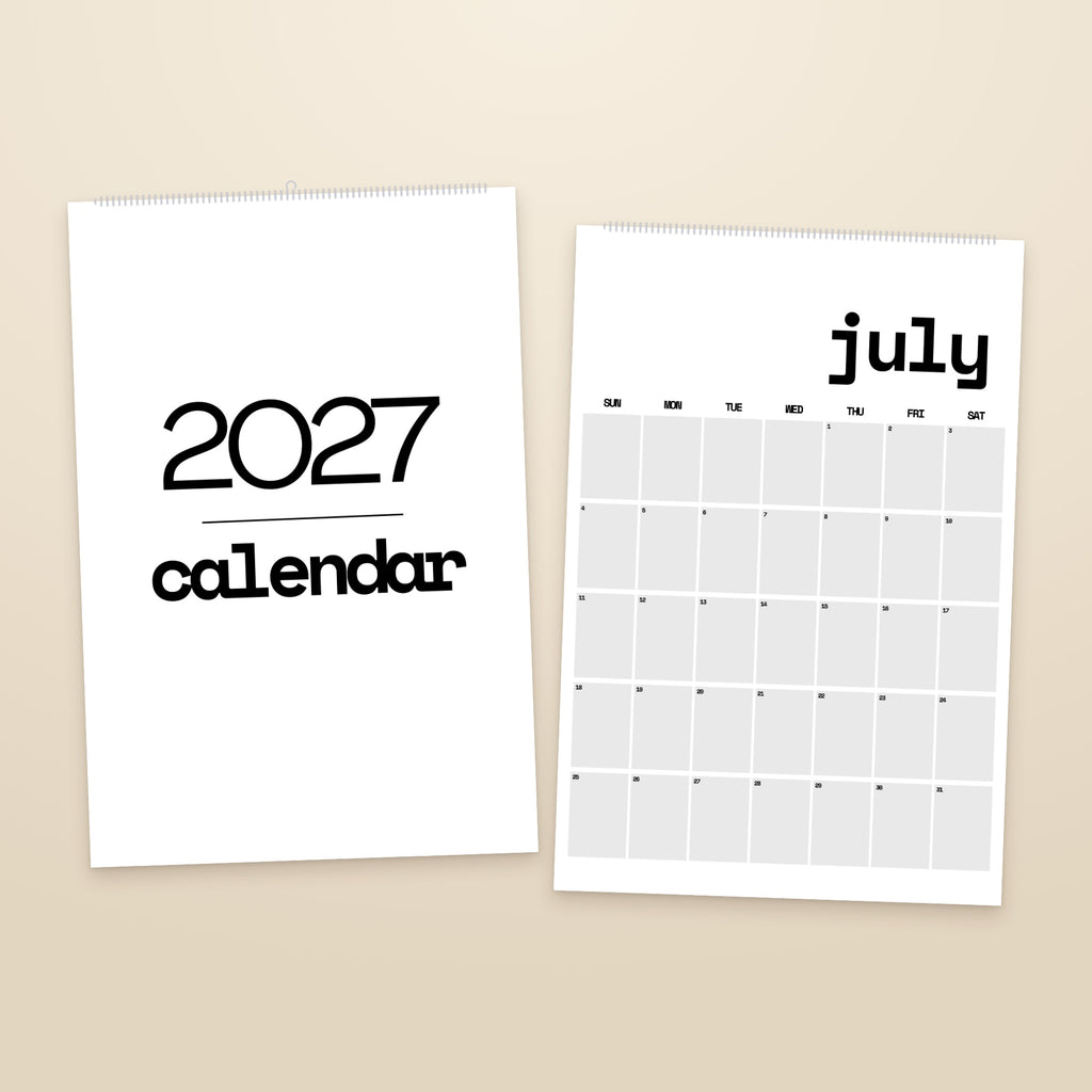 2027 Minimal wall calendar, black and white, cover and a month page