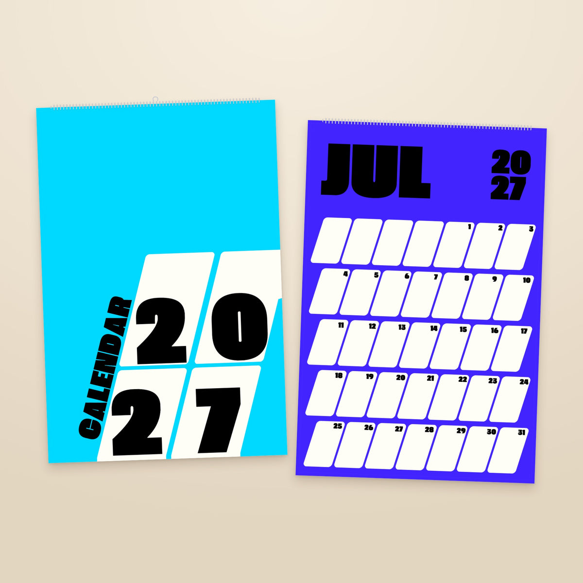 2027 Sport wall calendar, bold colour blocks, cover and a month page